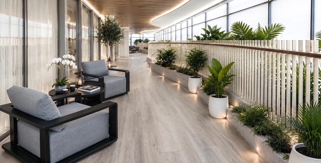 Furnished balcony with seating and planting